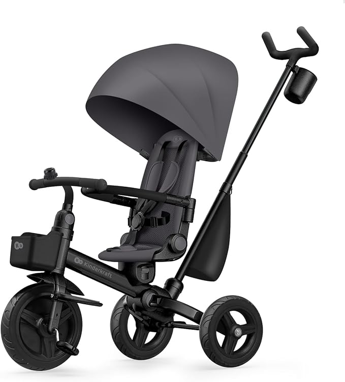 Kinderkraft Aveo Tricycle Bébé Évolutif, Draisienne Évolutif, Trike Bebe, Velo Poussette Bebe Évolutif, Velo Enfant 5 Ans, De 9 Mois, Pliable, Facile À Plier, Accessoires Pratiques, Rosa