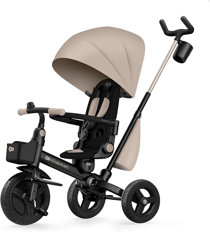 Kinderkraft Aveo Tricycle Bébé Évolutif, Draisienne Évolutif, Trike Bebe, Velo Poussette Bebe Évolutif, Velo Enfant 5 Ans, De 9 Mois, Pliable, Facile À Plier, Accessoires Pratiques, Rosa