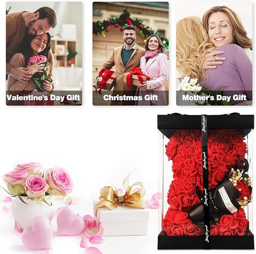 Cadeau Saint Valentin Femme Ours Rose, Nounours Personnalisé, Ours en Rose Cadeau de Fête des Mères Saint Valentin Anniversaires et Anniversaires Remise des diplômes, avec Collier