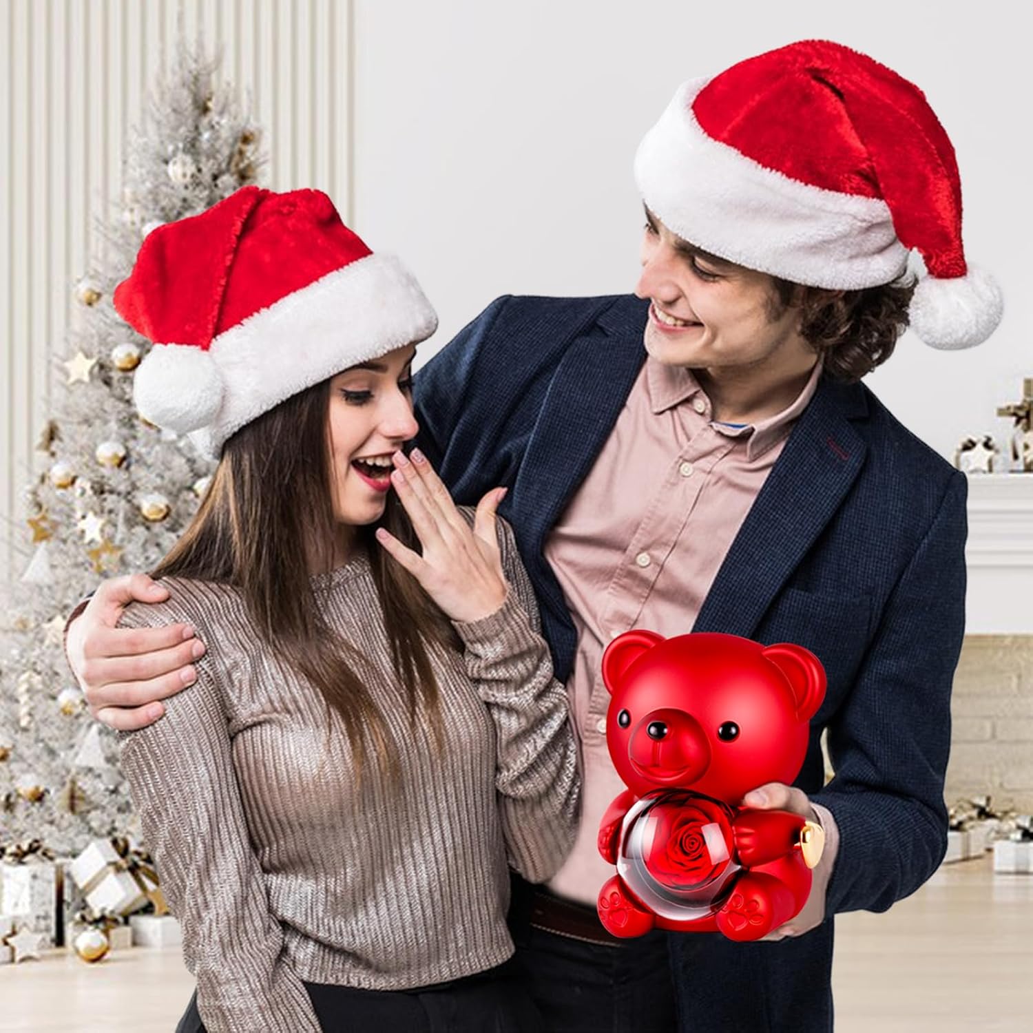 Ours Rose Eternelle avec Bijoux Cachée, Ourson avec Rose Eternel, Cadeau Saint Valentin pour Femme, Cadeau Anniversaire Femme, Idées Cadeaux Noël et Fête des Mères pour Maman, Fleur Eternelle Ours